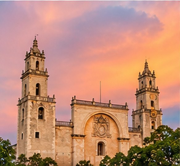 Mérida Cathedral at sunset