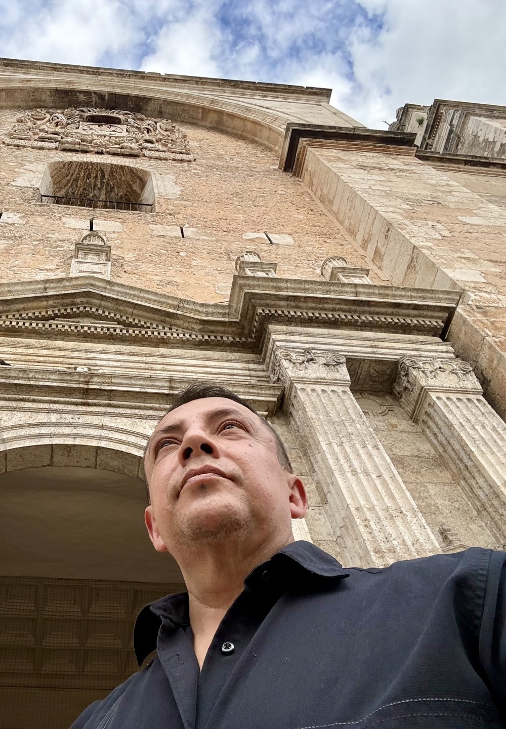 Jose Martinez at a colonial church in Mérida